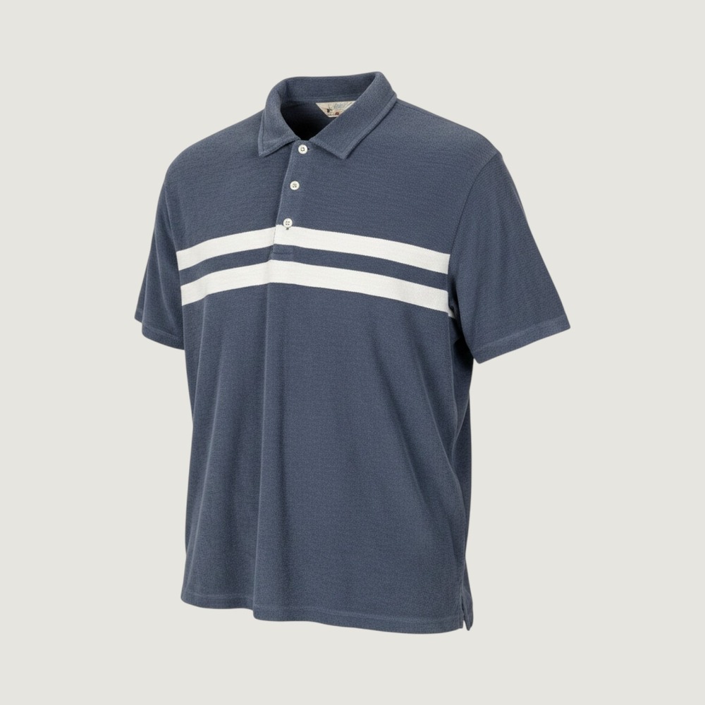 Faherty Brand Mens Cabana Terry Surf Stripe Polo Stormy Sky Blue MKU2372 XXL NEW